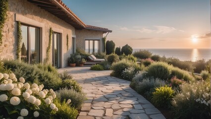 Wall Mural - Beautiful villa with a soothing garden by the sea