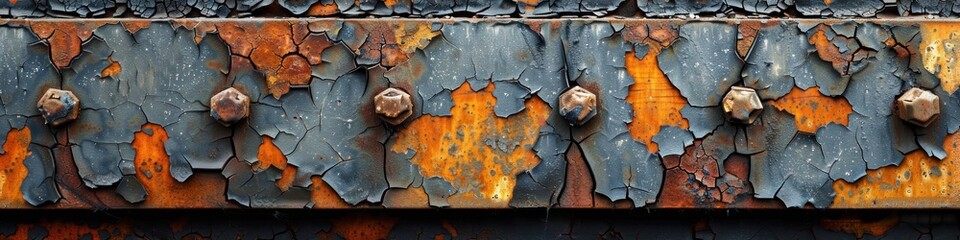 Wall Mural - Rusty Metal Surface with Peeling Paint and Screws