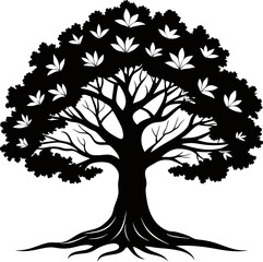 Silhouette oak tree on a white background free vector art