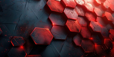 Poster - Red and Black Hexagonal Abstract Background