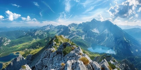Wall Mural - Mountain Peak View with Blue Sky and Clouds