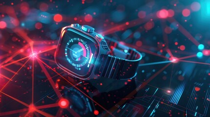 Leinwandbilder - A close-up shot of a sleek smartwatch with a vibrant display showcasing health data and notifications, set against a modern, futuristic backdrop. Generative AI