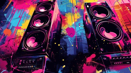 Wall Mural - Colorful Speakers Against Abstract Background