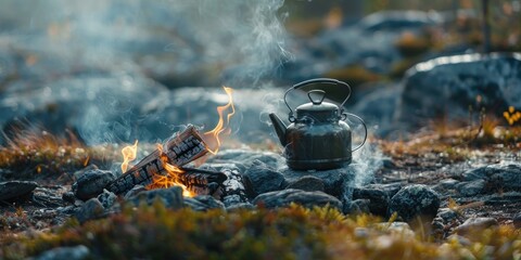 Wall Mural - Campfire Kettle in the Wilderness
