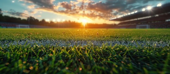 Poster - Sunset Over a Green Soccer Field