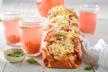 Wall Mural - Delicious and sweet rhubarb yeast cake popular dessert in Poland.