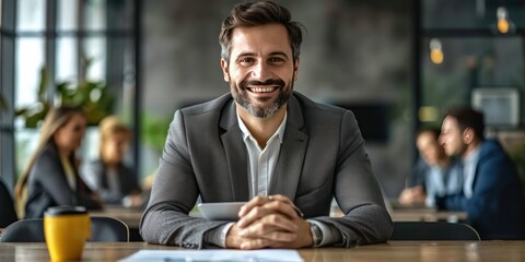 Wall Mural - Smiling Businessman in Modern Office Setting