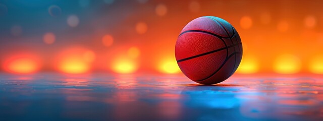 Canvas Print - Basketball on a Colorful Background with Blurred Lights