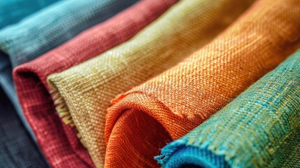 Canvas Print - Fabric samples colorful close up for textural background with copy space