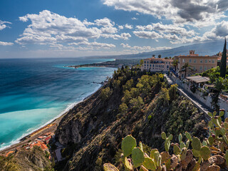 Wall Mural - Taormina streets and coastal view