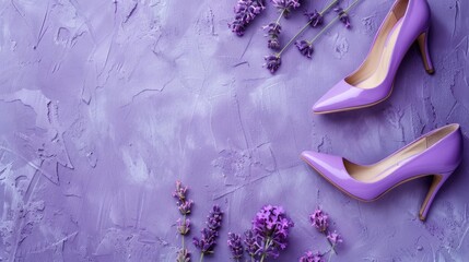 Canvas Print - Stylish heels on lavender backdrop with room for text