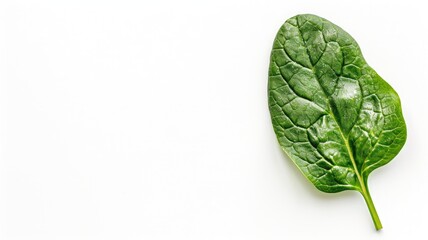 Wall Mural - Fresh green spinach leaf on white background