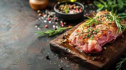 Canvas Print - Fresh pork appetizer on rustic table with copy space