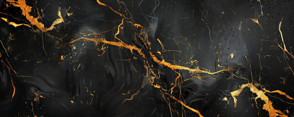 Wall Mural - Marble abstract background with a luxurious black and gold color scheme. The gold veins are bold and prominent, adding a touch of opulence to the design