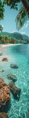 Wall Mural - A view of a tropical seaside from the clear blue water. 