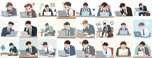 vector set of business people sleeping in front of a laptop in flat design style