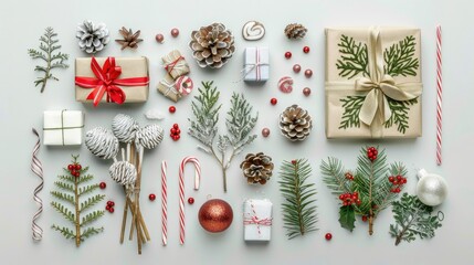 Sticker - Festive arrangement with gifts branches and candy in Scandinavian style