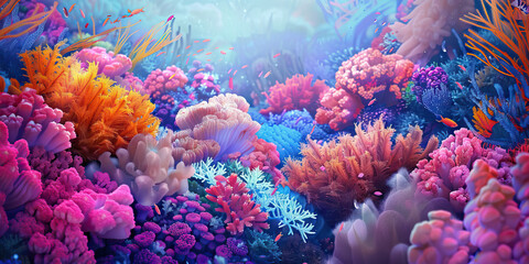 Wall Mural - Underwater Coral: Close-Up Texture of Colorful Coral Reef, depicting Marine Life and Oceanic Diversity