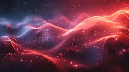 Poster - A red and blue wave with a lot of sparkles. The wave is very long and it looks like it is moving