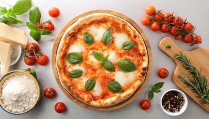 Poster - top view of margherita italian pizza over transparent background