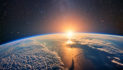 panoramic view of the earth and star sunrise over planet earth view from space elements of this image furnished by nasa