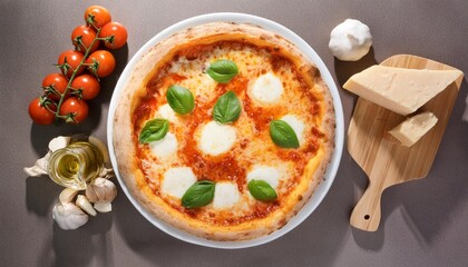 Wall Mural - top view of margherita italian pizza over transparent background