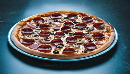 Wall Mural - pizza with bacon mushrooms salami and pepperoni pizza isolated on transparent background
