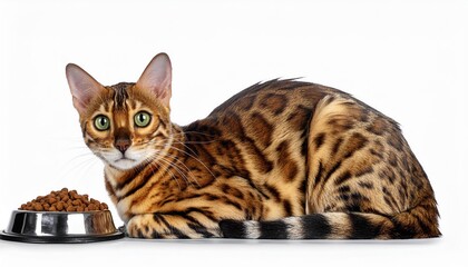 Wall Mural - bengal cat and cat food on a transparent background
