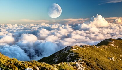 Poster - clouds and the moon in the sky