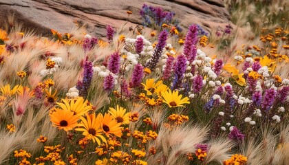 Wall Mural - native wildflowers and prairie grasses interwoven into a mixture of natural textures and colors
