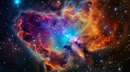 vibrant nebula with swirling colors, deep space background, stars scattered, glowing gas clouds, wid
