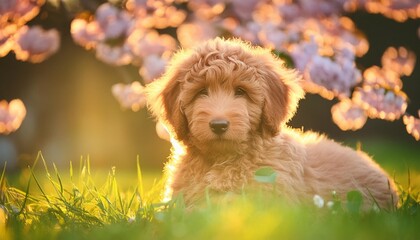 Wall Mural - a labradoodle puppy in grass