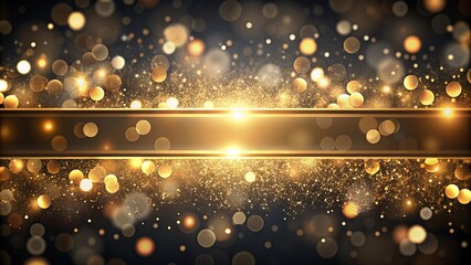 Luxurious gold and black abstract glittering lights blur softly in the background, creating a sophisticated, eye-catching banner perfect for elegant design projects and luxury themes.