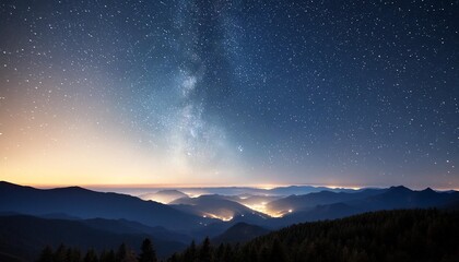 Wall Mural - image of glowing lights over night sky with stars