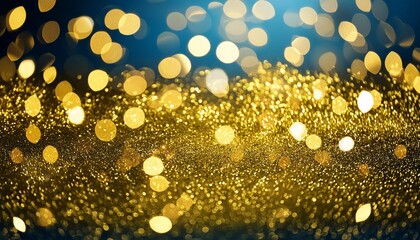 Wall Mural - golden abstract bokeh on blue background celebrating christmas new year or other holidays