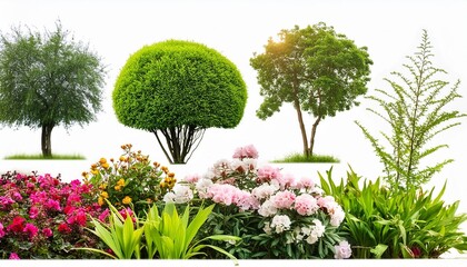 Wall Mural - various types of flowers grass bushes shrub and small plants isolated