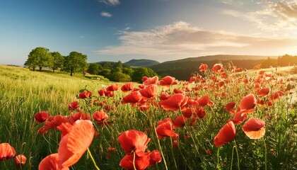 Wall Mural - summer meadow with red poppies