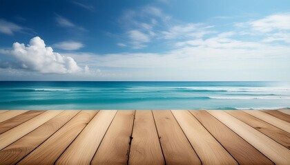 Wall Mural - wood blue sea and sky background