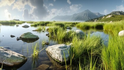 Wall Mural - wetland with grass and stones