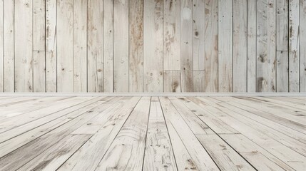 Wall Mural - Wooden empty room with a white textured background