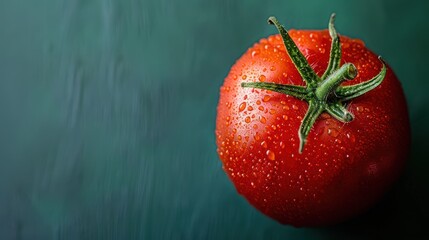 Wall Mural - Fresh Cut Ripe Tomato Half on Green Background - Delicious Fresh Tomato