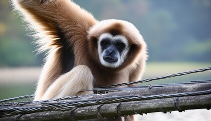 Wall Mural - wildlife photography authentic photo of a gibbon in natural habitat taken with telephoto lenses for relaxing animal wallpaper and more