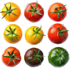 Wall Mural - Colorful Tomatoes - Various Colorful Tomatoes Creatively Arranged , Highlighting Their Textures for Weight Loss. Isolated on a Transparent Background. Cutout PNG.