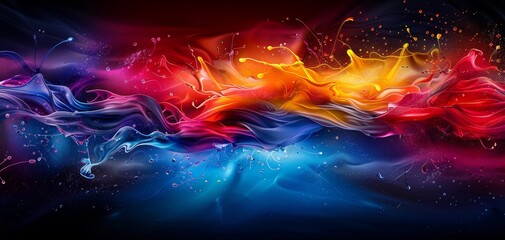 Poster - Vibrant, colorful abstract art with swirling waves of red, blue, yellow, and purple, creating a dynamic and energetic visual experience.
