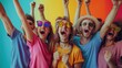 © hisilly - Joyful Winners: Young Attractive Group Celebrating on Multicolored Background with Amazed Screaming Women and Men - Human Emotions and Facial Expression Concept in Trendy Colors