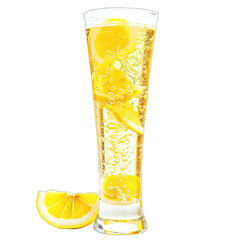 Wall Mural - Limoncello Spritz Cocktail Background Showcasing the Bright Yellow Color, Lemon Wedges, Bubbles, and a Tall Glass.. Isolated on a Transparent Background. Cutout PNG.