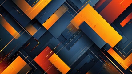 Futuristic Navy Blue and Orange Geometric Background with Polygonal Rectangular Lines and Repeating Forms
