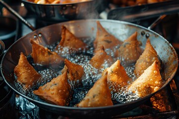 Canvas Print - Frying samosas