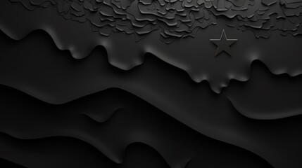 Wall Mural - black paper background with a textured surface and wavy edges, featuring a single silver star in the upper right corner. This mockup is perfect for showcasing designs featuring country flags.