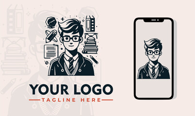 Male Student Vector Logo Unleash the Knowledge, Growth, and Academic Excellence Brand Symbolize Education, Aspiration, and the Unwavering Spirit of Male Learners